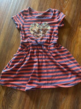 Girls Red and Navy Striped Sequin Heart Romper dress